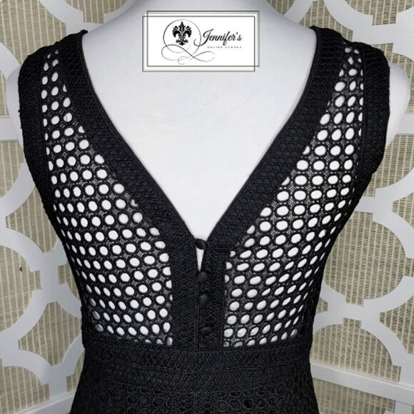 Dex Women's Black 2-Layered Crochet Eyelet Sleeveless Dress Size Large - Picture 8 of 13